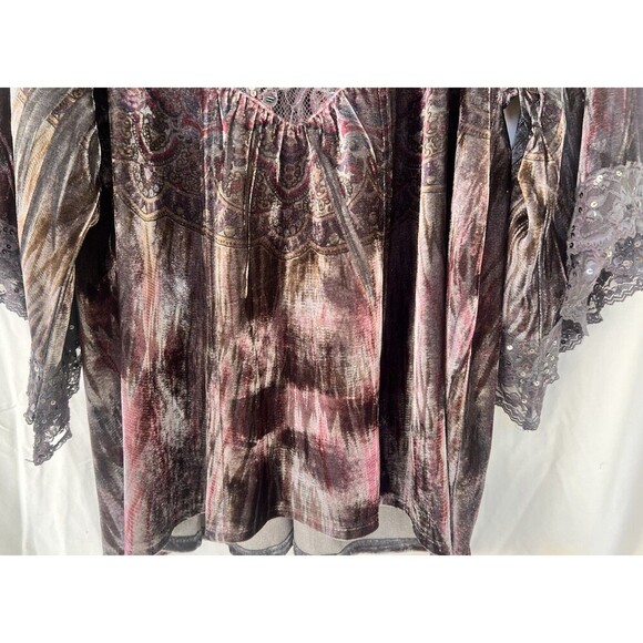 Style & Co Velvet Burnout Top 1X Crushed Lace Flare Sleeve Fairy Grunge Whimsy - Picture 4 of 10